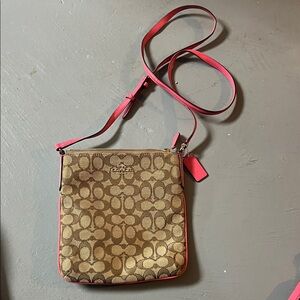 Coach Crossbody Bag - Brown with Pink Trim